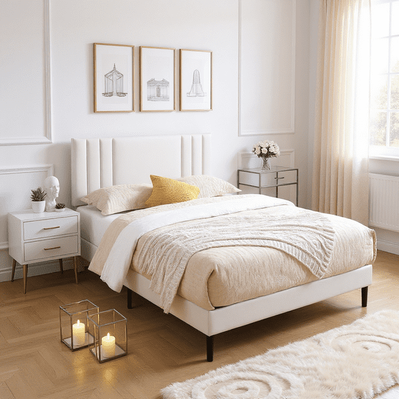 BRGMAUS King Size Platform Bed Frame with Upholstered Headboard, High-Quality Faux Leather Bed Frame with 12 Wood Slats & Center Support Leg, Adjustable Headboard, Waterproof Easy Clean