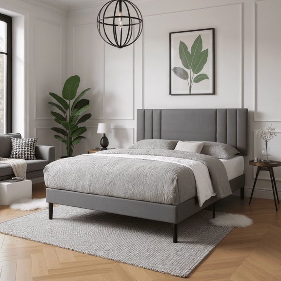 BRGMAUS Queen Bed Frame with Upholstered Headboard - Durable Slats, Waterproof, 30-Min Assembly