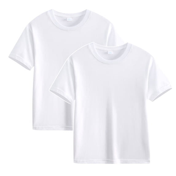 BRGZLK 2 Pack Boys Short Sleeve Shirts Casual Summer Crewneck Short Sleeve Solid Color Versatile Cotton Basic T Shirt Top for Boys Girls White 9-10 Years