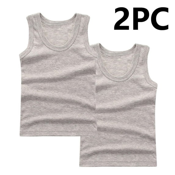 BRGZLK 2 Pack Children's Tank Tops Kids Cotton Undershirts Trendy Solid Color Sleeveless Round Neck Suitable for Both Boys and Girls Summer Top Gray 3-4 Years