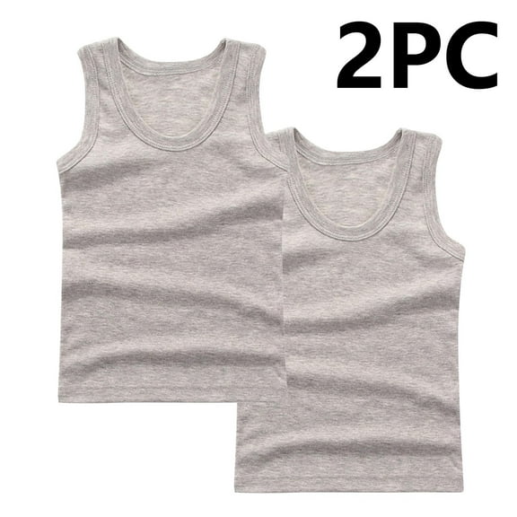 BRGZLK 2 Pack Children's Tank Tops Kids Cotton Undershirts Trendy Solid Color Sleeveless Round Neck Suitable for Both Boys and Girls Summer Top Gray 5-6 Years