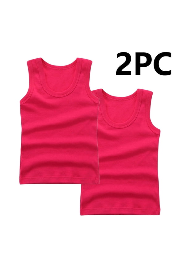 2 Pack Children's Tank Tops Kids Cotton Undershirts Trendy Solid Color Sleeveless Round Neck Suitable for Both Boys and Girls Summer Top Hot Pink 13-14 Years