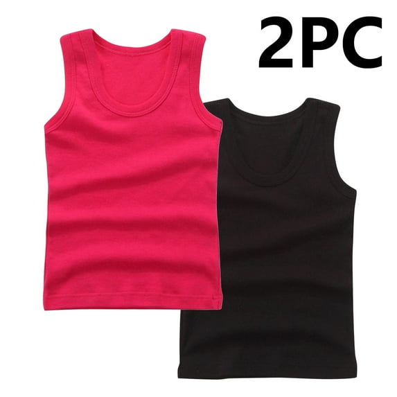 BRGZLK 2 Pack Girls Tank Tops Summer Soft Comfortable Solid Color Round Neck Athletic Vest Summer Casual Breathable Sleeveless Undershirts Basic Camisole Black 2-3 Years