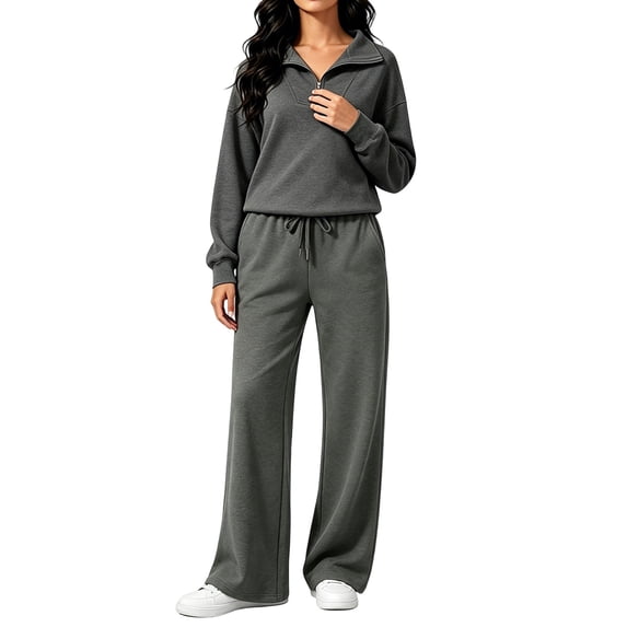 BRGZLK 2 Piece Sets Tracksuit Women Long Sleeve Half Zip Oversized Pullover Sweatshirt and Drawstring Joggers Pants 2026 Fall Travel Outfits Lounge Matching Set Dark Gray S