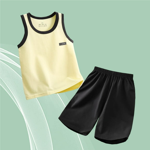 BRGZLK 2 Piece Summer Outfits For Toddler Kids Fashion Solid Color Casual Sleeveless Round Neck Breathable and Cool Tank Top Shorts Sets Yellow 14-15 Years