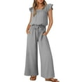 thumbnail image 1 of BRGZLK 2025 Jumpsuits for Women Clearance Summer Ruffle Sleeves Round Neck Rompers Drawstring Overalls With Pockets Gray XXL, 1 of 8