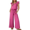 thumbnail image 1 of BRGZLK 2025 Jumpsuits for Women Clearance Summer Ruffle Sleeves Round Neck Rompers Drawstring Overalls With Pockets Hot Pink L, 1 of 8