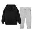 thumbnail image 1 of BRGZLK 2025 Kids Sweatsuit Set Girls Boys Fall Trendy Solid Color Long Sleeved Hooded Sweatshirt and Jogger Pants With Pocket Casual 2 Piece Outfuts Set With Pocket Gray 5-6 Years, 1 of 4
