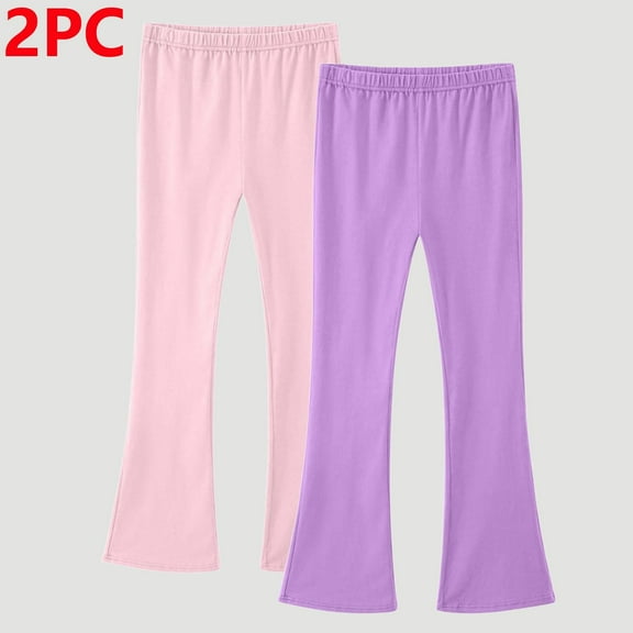 BRGZLK 2PC Girl Plain Flare Pants High Waisted Elastic Outdoors Sweatpant Trendy Hiking Yoga Sweatpants Pink 7-8 Years