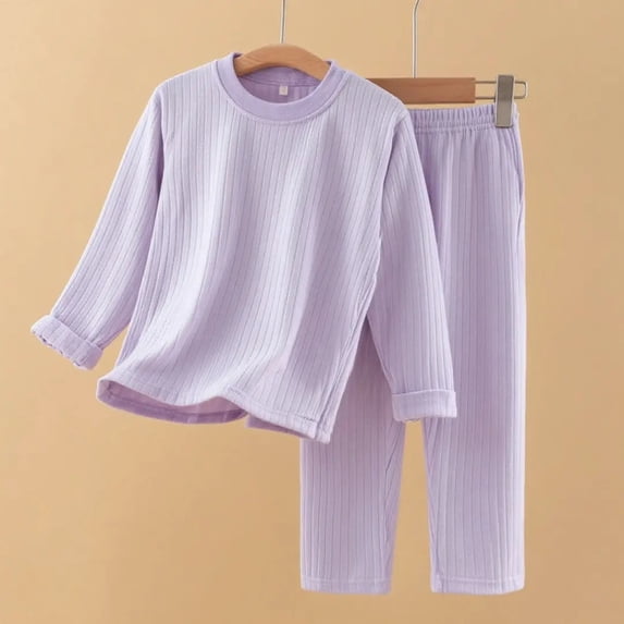BRGZLK 2PC Kids Homewear Girls Cute Solid Color Home Suit Set Casual Warm Round Collar Base Layer Fall Winter Clothes and Pants Purple 6-9 Months