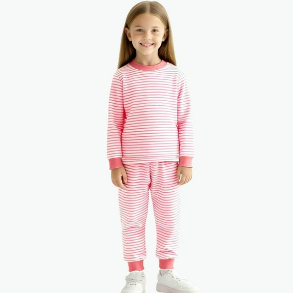 BRGZLK 2PC Kids Homewear Sets Boy Girl Cute Stripes Loungewear Casual Warm Long Sleeved Top and Long Pants Homewear Pink 5-6 Years