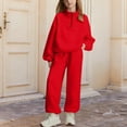 thumbnail image 1 of BRGZLK 2Pcs Girls Clothes Solid Color Half Zipper Stand Collar Long Sleeve Regular Shoulder with Pocket Hoodie Sweatshirt and Sweatpants Fall Winter Outfits Red 11-12 Years, 1 of 5