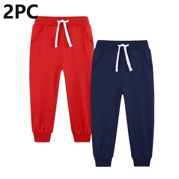 BRGZLK 2pc Boys Sweatpants Cotton Youth Kids Soft Cold-proof Pocket Drawstring Elastic Bottom Joggers Casual Pants Thickened School Uniform Red 11-12 Years