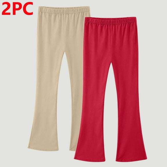 BRGZLK 2pc Children Solid Color Leggings Outer Wearing Lantern Long Pants Stretchy Flare Dress Pants Yoga Leggings Gold 3-4 Years