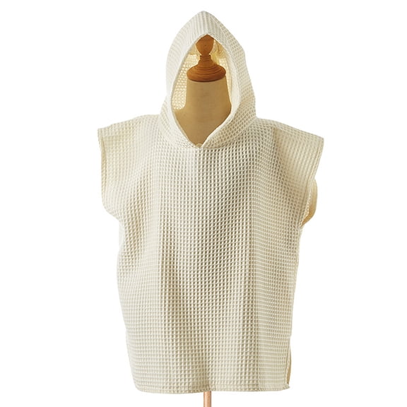 BRGZLK 3-8 Years Children's Waffle Hooded Bathrobe Summer Trendy Solid Sleeveless Poncho Towel Quick Dry Water Absorbing Robe for Beach Pool Yellow Free Size