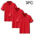 thumbnail image 1 of BRGZLK 3 Pack Boys Polo Shirts Casual Fashion Solid Color Short Sleeve Button Collared Uniform Shirt Lightweight Breathable Comfortable Back to School Clothes Red 16-17 Years, 1 of 8
