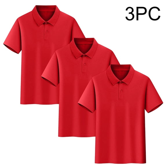 BRGZLK 3 Pack Boys Polo Shirts Casual Fashion Solid Color Short Sleeve Button Collared Uniform Shirt Lightweight Breathable Comfortable Back to School Clothes Red 16-17 Years