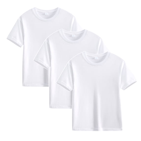 BRGZLK 3 Pack Girls/Kids Round Neck Cotton T-Shirts Summer Short Sleeve Solid Color Basic Plain T Shirt Top Kids Summer Outfits White 3-4 Years