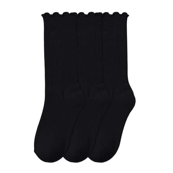 BRGZLK 3 Pack Girls Lace Trim Socks Stylish Cute Solid Color Ruffle Slouchy Socks Uniform School Dress Frilly Crew Socks Turn-Cuff Frilly Ankle Sock Black 6-14 Years