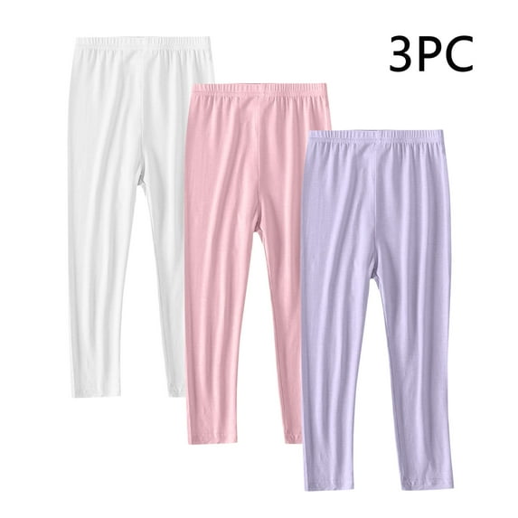 BRGZLK 3 Pack High Waist Thin Leggings for Girl Baby Fall Fashion Solid Color Ankle Length Athletic Yoga Pants Purple 4-5 Years