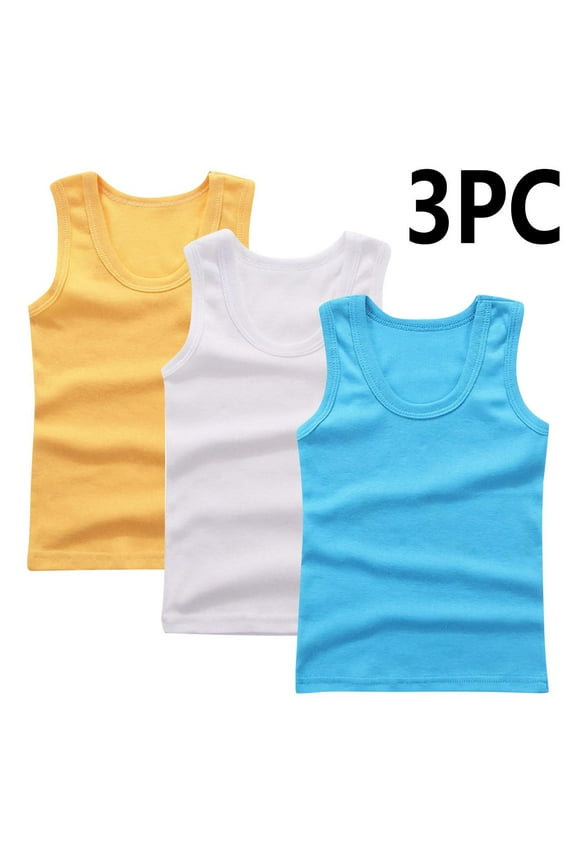 3 Pack Kids Undershirts Tank Tops Girls Summer Trendy Solid Base Sleeveless Top Cotton Super Soft Round Neck Camisoles Beige 3-4 Years