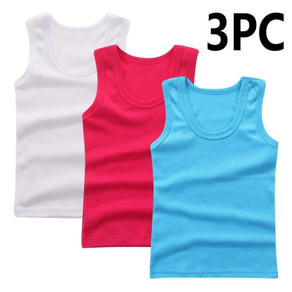 BRGZLK 3 Pack Kids Undershirts Tank Tops Girls Summer Trendy Solid Base Sleeveless Top Cotton Super Soft Round Neck Camisoles White 5-6 Years