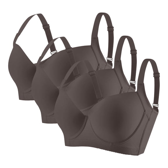 BRGZLK 3 Pack Sports Bras for Women Solid Color High Support Wireless Bra Plus Size C Cup Seamless No Underwire Push Up Full Coverage Bralettes Dark Gray 38C