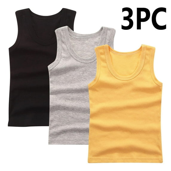 BRGZLK 3 Pack Toddler Cotton Undershirt Tank Tops Summer Trendy Solid Base Inner Layer Soft Comfort Round Neck Camisoles Gold 13-14 Years