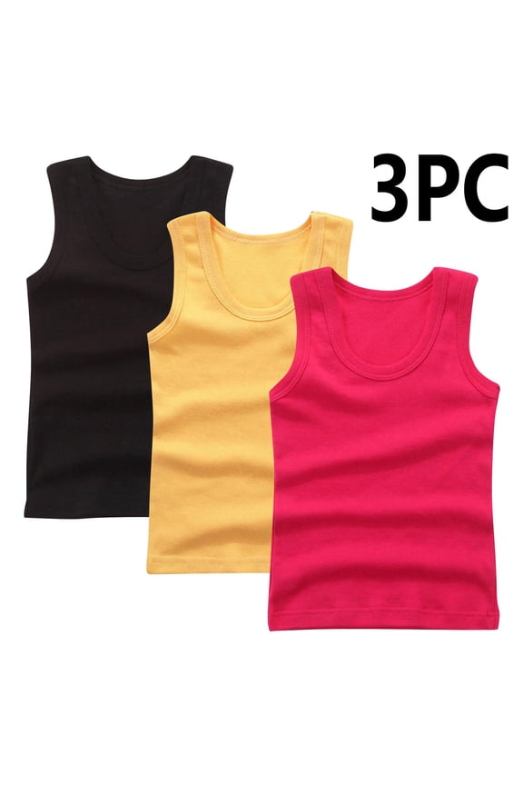 3 Pack Toddler Cotton Undershirt Tank Tops Summer Trendy Solid Base Inner Layer Soft Comfort Round Neck Camisoles Pink 7-8 Years