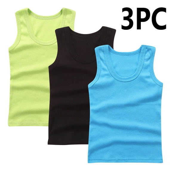 BRGZLK 3 Pack Toddler Cotton Undershirt Tank Tops Summer Trendy Solid Base Inner Layer Soft Comfort Round Neck Camisoles Sky Blue 11-12 Years