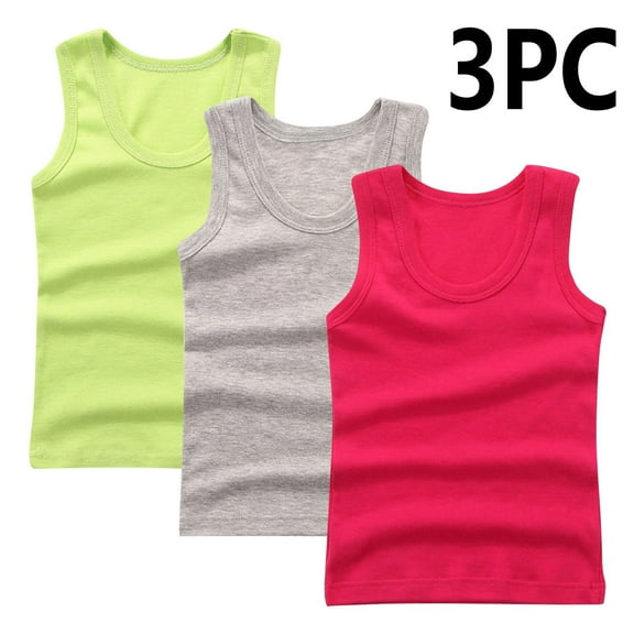 BRGZLK 3 Pack Toddler Cotton Undershirt Tank Tops Summer Trendy Solid Base Inner Layer Soft Comfort Round Neck Camisoles Watermelon Red 3-4 Years