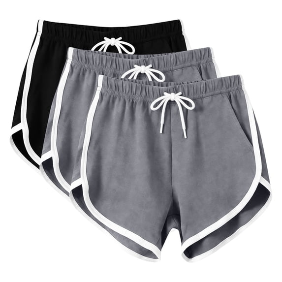 BRGZLK 3 Pack Women Shorts Summer 2026 Novel Color Block Drawstring Waist Athletic Shorts Soft Comfortable Yoga Dance Short Pants Gray B 3XL