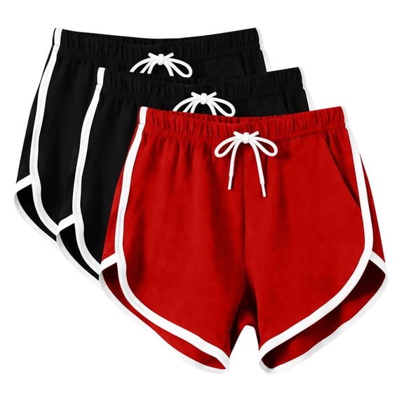 BRGZLK 3 Pack Women Shorts Summer 2026 Novel Color Block Drawstring Waist Athletic Shorts Soft Comfortable Yoga Dance Short Pants Red A XL