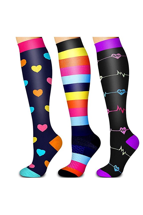 3 Pairs Sports Compression Socks Women Rope Skipping Running Ankle Socks Elastic Long Tube Socks for Fall Winter Foot Warm E L