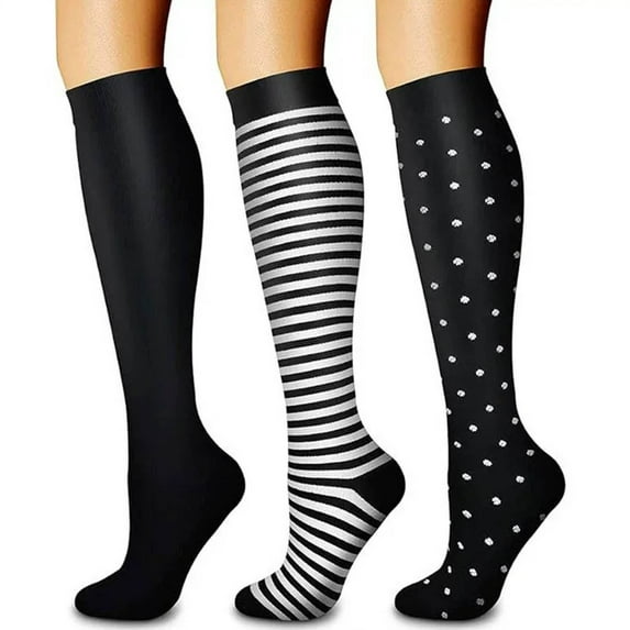 BRGZLK 3 Pairs Winter Long Socks for Women Cute Graphic Cotton Warm Knee High Socks for Sport Outdoor Running and Cycling Black S/M