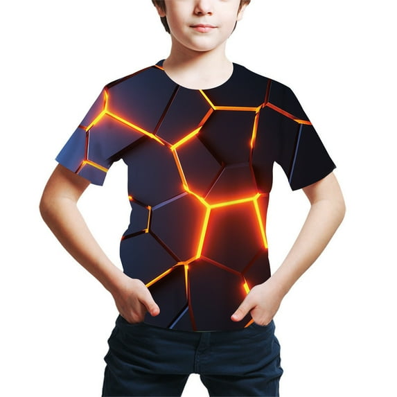 BRGZLK 3D Digital Print T Shirt for Boys Fashion Kids Multicolor Funny Graphic Summer Loose Short Sleeve Children Clothing Unisex Casual Tops Dark Blue 15-16 Years