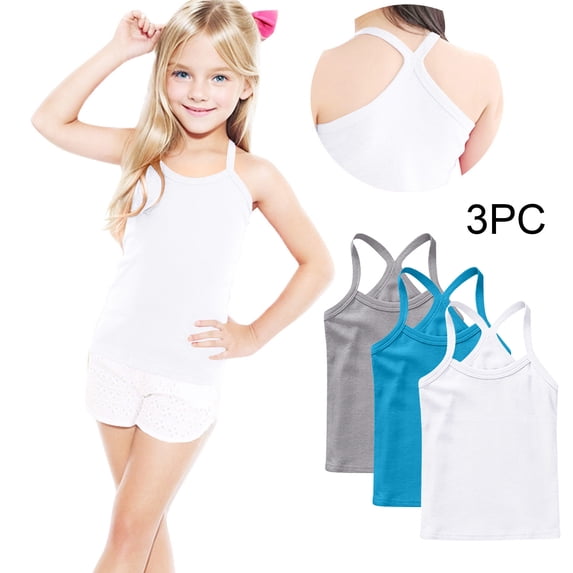 BRGZLK 3Pcs Kids Girls Tank Tops Summer Casual Solid Color Camisole Undershirts Soft Comfortable Spaghetti Strap Halter Y-Back Tank Tops for Girl B 4-5 Years