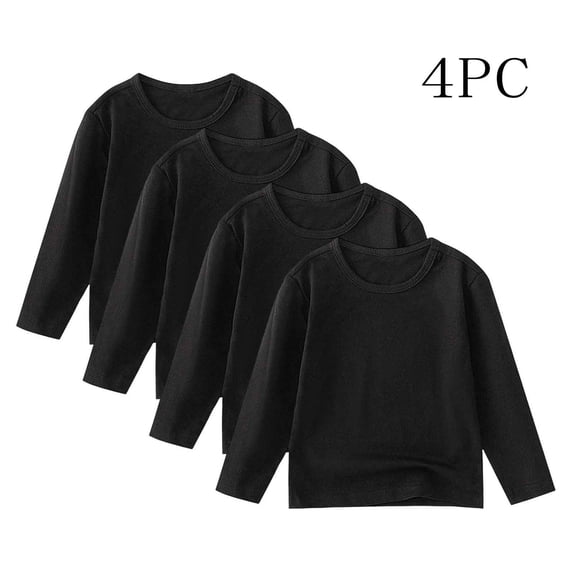 BRGZLK 4 PC Girls Basic Long Sleeve Shirts Unisex Trendy Soft Cozy Cute Solid Color Crew Neck Long Sleeve Tops Black 12-24 Months
