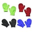thumbnail image 1 of BRGZLK 4 Pairs Magic Stretch Cute Knit Mittens Little Boys Girls Solid Color Winter Cotton Soft Warm Gloves Autumn fragrance green + date red + black + sky blue, 1 of 1