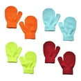 thumbnail image 1 of BRGZLK 4 Pairs Magic Stretch Cute Knit Mittens Little Boys Girls Solid Color Winter Cotton Soft Warm Gloves Orange + medium lake blue + date red + fluorescent yellow, 1 of 1