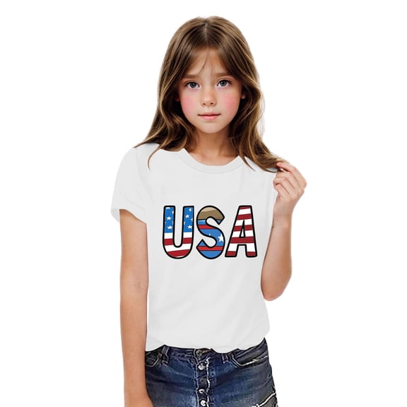 BRGZLK 4Th Of July Shirt For Boys Girls Fashion American Flag Independence Day Patriotic T-Shirt Casual Round Neck Short Sleeve Party Cotton Tops White 9-10 Years