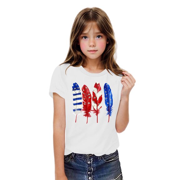 BRGZLK 4Th Of July Shirt USA Patriotic For Kids Cute Independence Day Print Tees Casual Round Neck Cotton Short Sleeve Tops White 4-5 Years