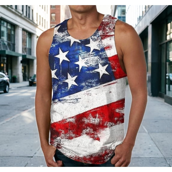 BRGZLK 4th of July Tank Tops for Men Fashion 250 Anniversary Patriotic Sleeveless Shirts Soft Comfortable Stars and Stripes 4th of July Independence Day Tops Summer Casual Clothes Blue XL