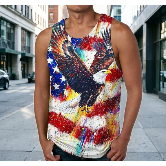BRGZLK 4th of July Tank Tops for Men Fashion 250 Anniversary Patriotic Sleeveless Shirts Soft Comfortable Stars and Stripes 4th of July Independence Day Tops Summer Casual Clothes Green S