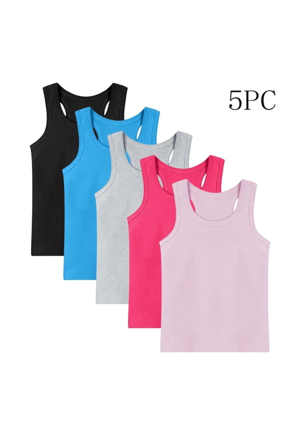 5 Pack Tank Tops for Boys Girls 2026 Cotton Racerback Undershirts Solid Color Sleeveless Round Neck Camisole Vest Multicolor J 3-4 Years