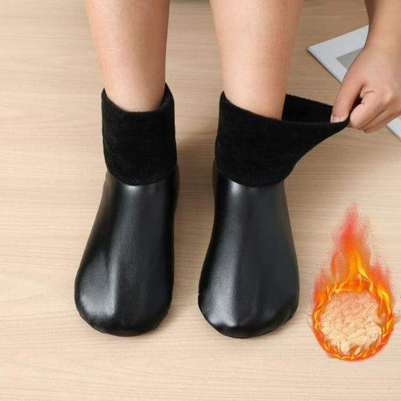 BRGZLK Adult Mid Tube Patchwork Fleece Lined Thickened Socks Unisex Warm Socks Indoor Leather Socks Waterproof Floor Socks Black S