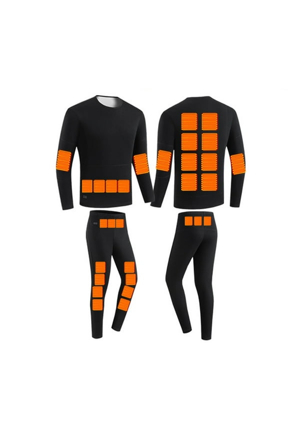 Adult Thermal Underwear Unisex Solid Color Three Gear Temperature Adjustment 30 Zone Heating Washable Long Sleeve Warm Underwear Set Black XL