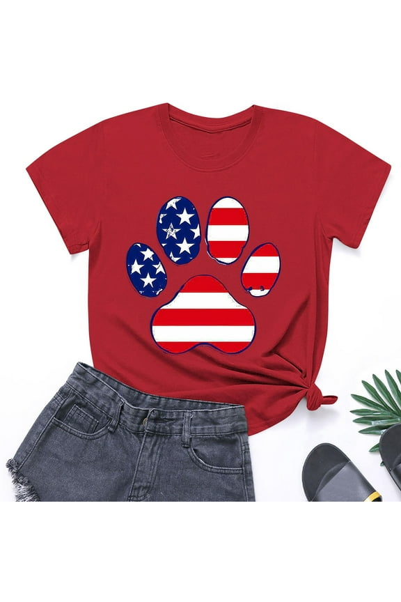 American Flag Patriotic Shirt For Toddler Kids Funny Graphic Cotton T-Shirt Boys Girls Cute Round Neck Soft Short Sleeve Top Red 5-6 Years