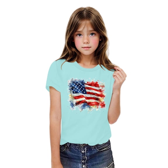 BRGZLK American Flag Shirt For Toddler Boys Girls Independence Day Flag Graphic Tees 4Th Of July Casual Short Sleeve Cotton Tops Blue 7-8 Years