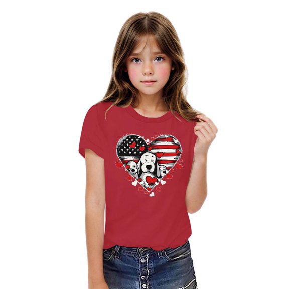 BRGZLK American Flag Tops For Toddler Boys Girls Independence Day Patriotic Short Sleeve T-Shirts Fashion Casual Round Neck Cotton Tees Red 5-6 Years